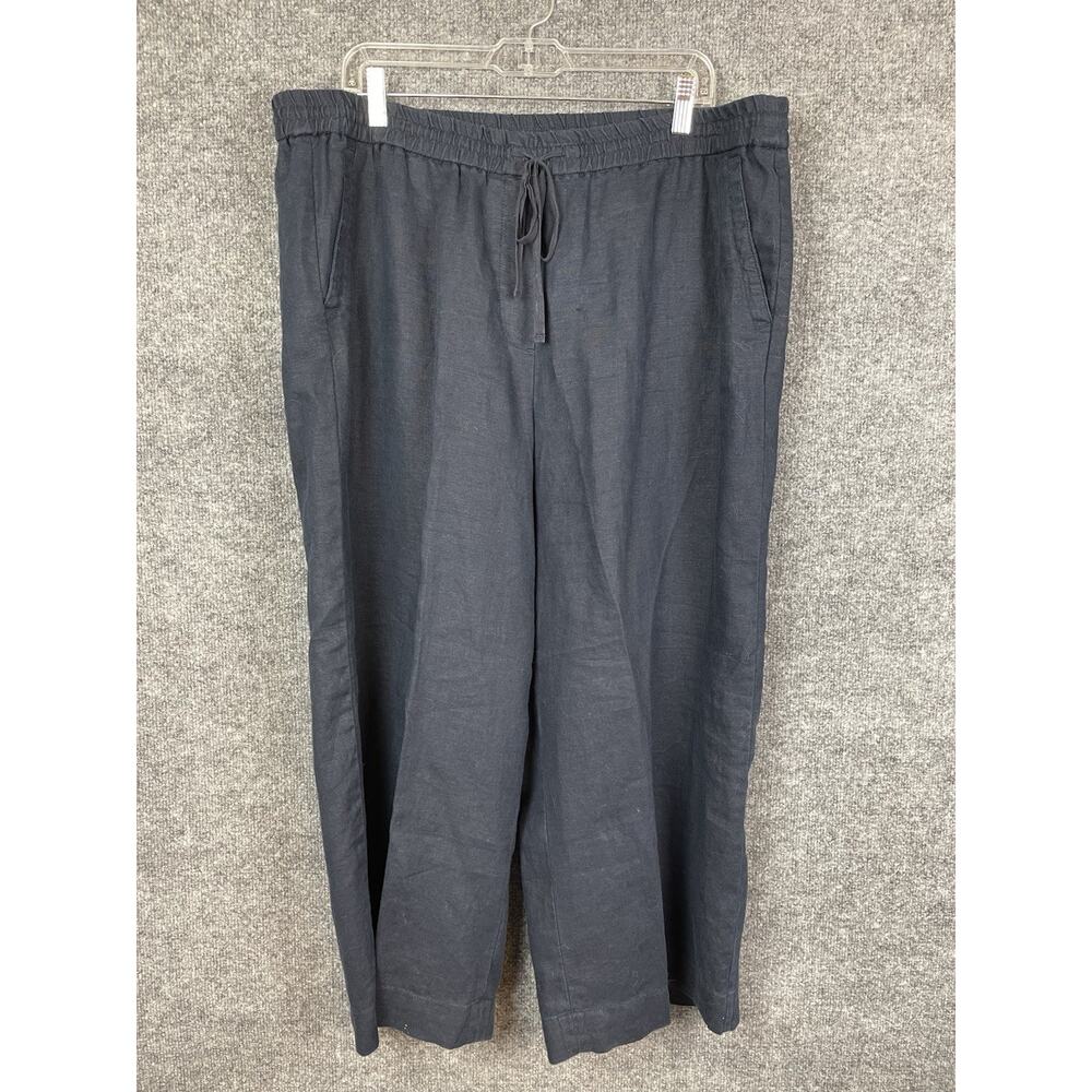 Talbots Navy Blue Linen Pants Size XL‎ Elastic Waist Drawstring Coastal
